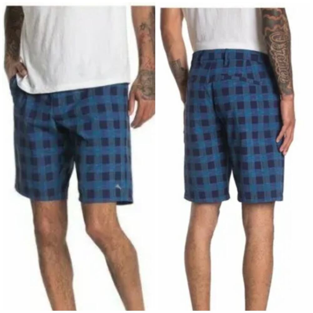 Tommy Bahama NWT Blue Checked Patterned Woven Hybrid Bermuda Shorts Size 30